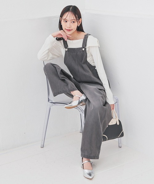 Honeys(ハニーズ)の「デニムオーバーオール(サロペット/オーバーオール・レディース・グレー/ブルー/ワンウォッシュ・L/M/S/SS)」の9枚目の写真