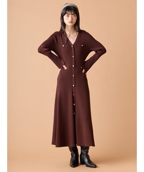 リリーブラウン lily brown ワンピース スキッパーポロニットワンピース（ワンピース）｜LILY BROWN（リリー