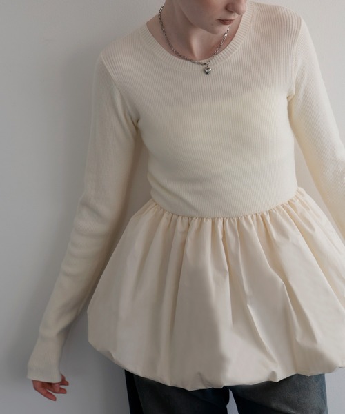Mili affinity(ミリアフィニティー)の「バイカラーバルーンペプラムリブニットトップス(チュニック・レディース・ブラウン/アイボリー/ブラック/杢グレー・FREE)」の21枚目の写真