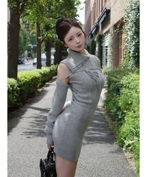 Darich ダーリッチ ワンピース ダーリッチ Darich オフショルダーフリルニットミニワンピース