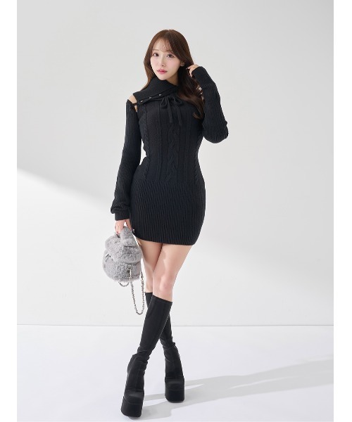 Darich デザインネックニットミニワンピース デザインネックニットミニワンピース（ワンピース）｜Darich