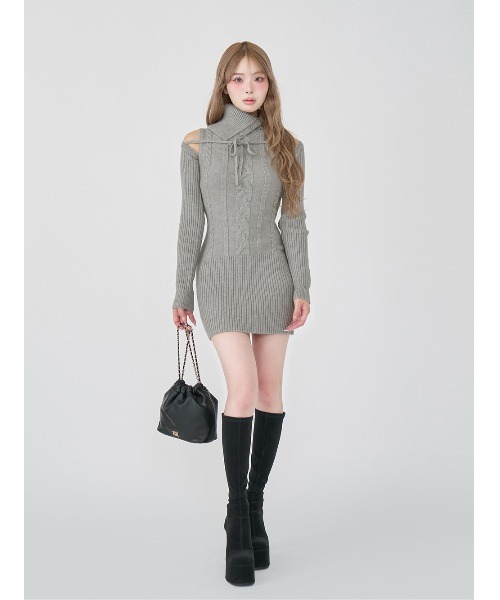 Darich デザインネックニットミニワンピース デザインネックニットミニワンピース（ワンピース）｜Darich