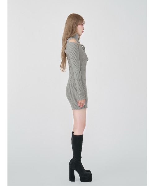 Darich デザインネックニットミニワンピース アイボリー ダーリッチ Darich デザインネックニットミニワンピース