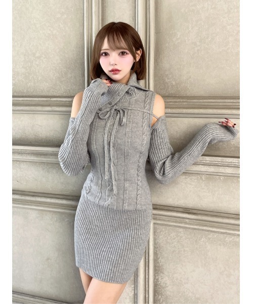 Darich デザインネックニットミニワンピース デザインネックニットミニワンピース（ワンピース）｜Darich