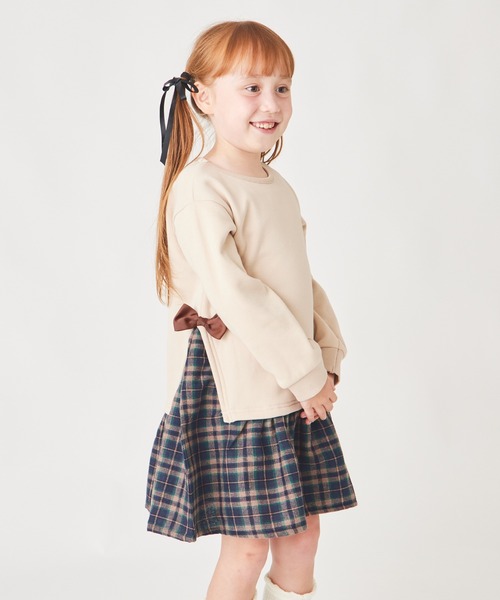 ever closet（エバークローゼット）の「【ぬくふわ】サイドリボンがかわいい裏シャギーワンピース（ワンピース・キッズ・ミント/アイボリー/チャコール/ベージュ系その他5/ピンク系その他4・130cm/120cm/110cm/100cm/140cm/150cm/90cm）」の16枚目の写真