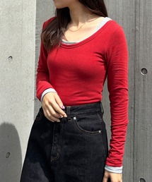 ISOOK | 【ISOOK / アイスー】バックオープンタイトカットソー / Tシャツ 長袖 ロンT レイヤード ベーシックトップス 重ね着 薄手 シンプルトップス タイトシルエット 白T インナー レッド グレー ホワイト ブラウン 赤 白 茶 無地ZOZOTOWN限定(Tシャツ/カットソー)