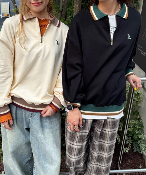 DOUBLE NAME（ダブルネーム）の「【m:rex】ミニ恐竜ワッペンハーフZIPプルオーバー（Tシャツ/カットソー・レディース・オレンジ/ブラック/オフホワイト・FREE）」の8枚目の写真