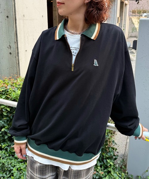 DOUBLE NAME（ダブルネーム）の「【m:rex】ミニ恐竜ワッペンハーフZIPプルオーバー（Tシャツ/カットソー・レディース・オレンジ/ブラック/オフホワイト・FREE）」の9枚目の写真