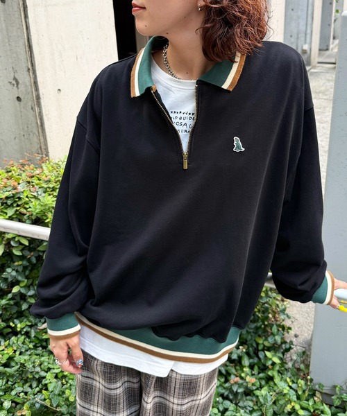 DOUBLE NAME（ダブルネーム）の「【m:rex】ミニ恐竜ワッペンハーフZIPプルオーバー（Tシャツ/カットソー・レディース・オレンジ/ブラック/オフホワイト・FREE）」の10枚目の写真