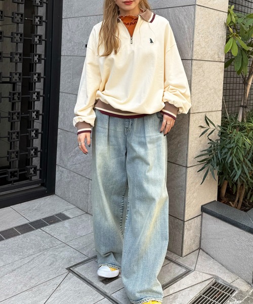 DOUBLE NAME（ダブルネーム）の「【m:rex】ミニ恐竜ワッペンハーフZIPプルオーバー（Tシャツ/カットソー・レディース・オレンジ/ブラック/オフホワイト・FREE）」の11枚目の写真