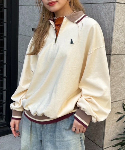 DOUBLE NAME（ダブルネーム）の「【m:rex】ミニ恐竜ワッペンハーフZIPプルオーバー（Tシャツ/カットソー・レディース・オレンジ/ブラック/オフホワイト・FREE）」の12枚目の写真