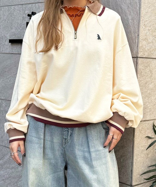 DOUBLE NAME（ダブルネーム）の「【m:rex】ミニ恐竜ワッペンハーフZIPプルオーバー（Tシャツ/カットソー・レディース・オレンジ/ブラック/オフホワイト・FREE）」の13枚目の写真