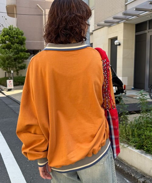 DOUBLE NAME（ダブルネーム）の「【m:rex】ミニ恐竜ワッペンハーフZIPプルオーバー（Tシャツ/カットソー・レディース・オレンジ/ブラック/オフホワイト・FREE）」の17枚目の写真