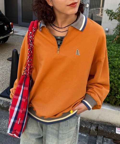 DOUBLE NAME（ダブルネーム）の「【m:rex】ミニ恐竜ワッペンハーフZIPプルオーバー（Tシャツ/カットソー・レディース・オレンジ/ブラック/オフホワイト・FREE）」の19枚目の写真