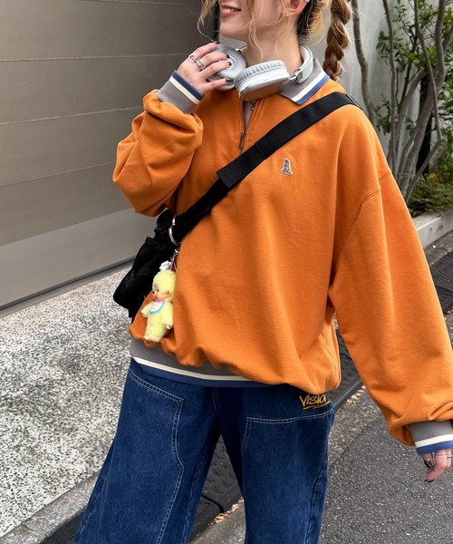 DOUBLE NAME（ダブルネーム）の「【m:rex】ミニ恐竜ワッペンハーフZIPプルオーバー（Tシャツ/カットソー・レディース・オレンジ/ブラック/オフホワイト・FREE）」の20枚目の写真