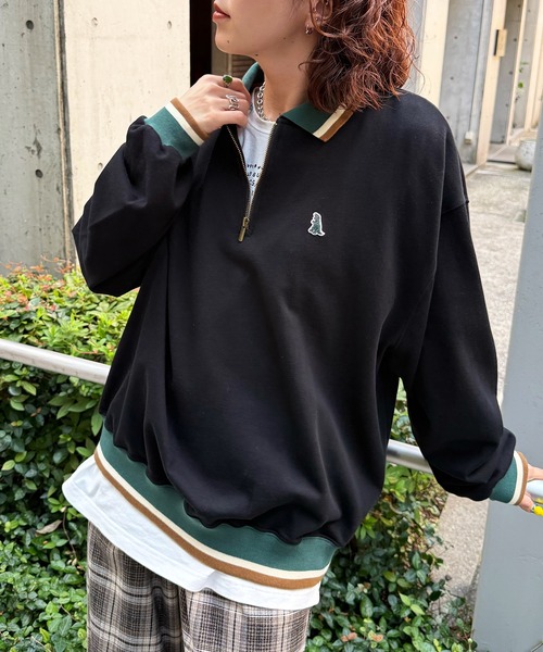 DOUBLE NAME（ダブルネーム）の「【m:rex】ミニ恐竜ワッペンハーフZIPプルオーバー（Tシャツ/カットソー・レディース・オレンジ/ブラック/オフホワイト・FREE）」の21枚目の写真