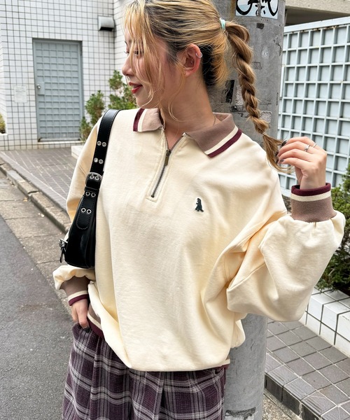 DOUBLE NAME（ダブルネーム）の「【m:rex】ミニ恐竜ワッペンハーフZIPプルオーバー（Tシャツ/カットソー・レディース・オレンジ/ブラック/オフホワイト・FREE）」の22枚目の写真