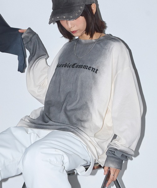 Anchor Smith(アンカー スミス)の「スプレー加工レタリング刺繍クルーネックロンT(Tシャツ/カットソー・レディース・オフホワイト/ブラック/ブラウン・M/L)」の2枚目の写真