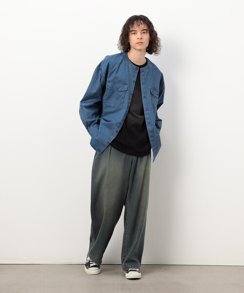 Purple&Yellow（パープルアンドイエロー）の「硫化ツイルブリーチクルーネック ワークシャツ（シャツ/ブラウス・メンズ・キャメル/ブルー・SMALL/LARGE/MEDIUM）」の17枚目の写真