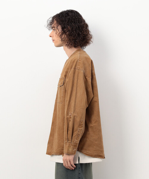 Purple&Yellow（パープルアンドイエロー）の「硫化ツイルブリーチクルーネック ワークシャツ（シャツ/ブラウス・メンズ・キャメル/ブルー・SMALL/LARGE/MEDIUM）」の3枚目の写真