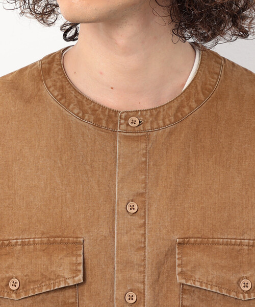 Purple&Yellow（パープルアンドイエロー）の「硫化ツイルブリーチクルーネック ワークシャツ（シャツ/ブラウス・メンズ・キャメル/ブルー・SMALL/LARGE/MEDIUM）」の21枚目の写真