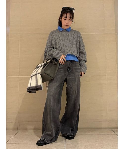 Mila Owen【セットアイテム】シャツレイヤードケーブル短丈ニット25AW セットアイテム】シャツレイヤードケーブル短丈ニット（ニット