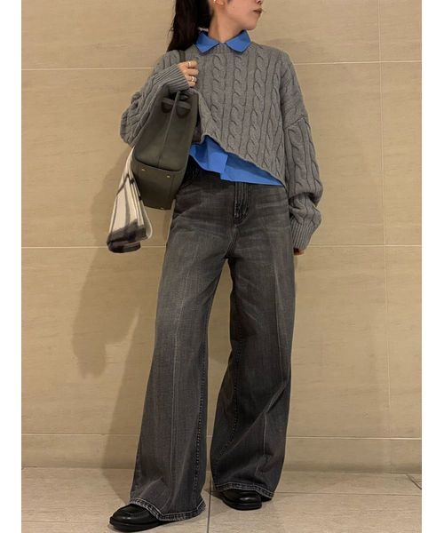 Mila Owen【セットアイテム】シャツレイヤードケーブル短丈ニット25AW セットアイテム】シャツレイヤードケーブル短丈ニット（ニット）｜Mila