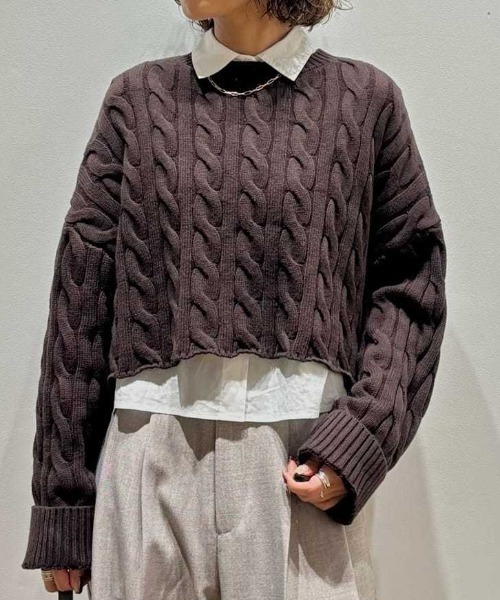セットアイテム】シャツレイヤードケーブル短丈ニット（ニット