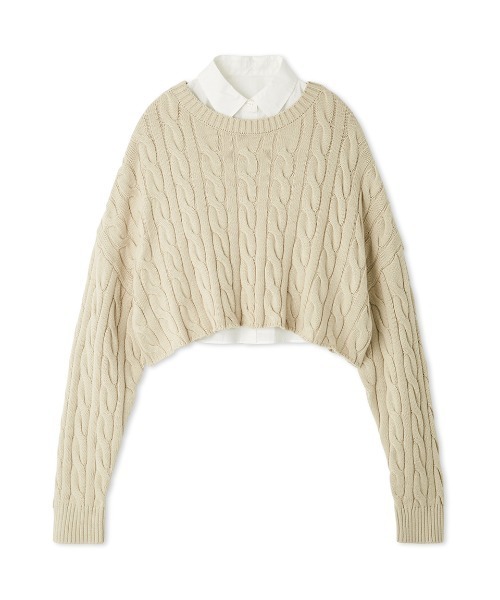 セットアイテム】シャツレイヤードケーブル短丈ニット（ニット