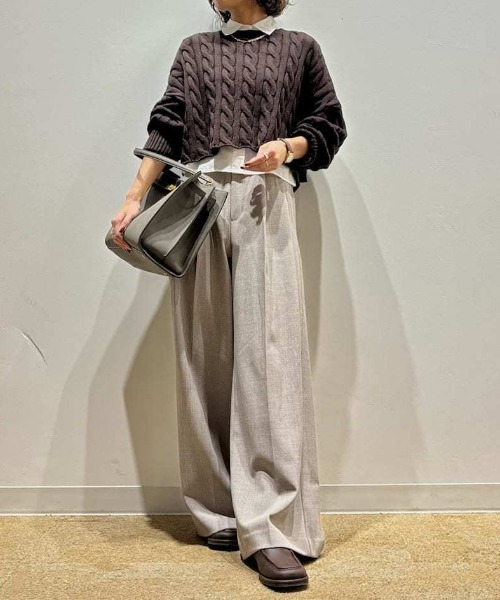 セットアイテム】シャツレイヤードケーブル短丈ニット（ニット