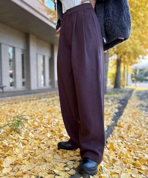 double tuck wide pants /ソリッドカラーダブルタックワイドパンツ