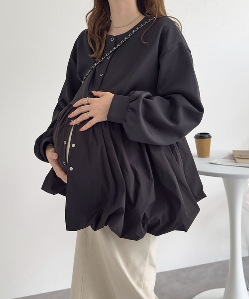 KOBE LETTUCE（コウベレタス）の「[ mamaレタス ] 異素材ペプラムバルーンカーディガン（マタニティウェア/グッズ・レディース・オフホワイト/ブラック・M）」の12枚目の写真