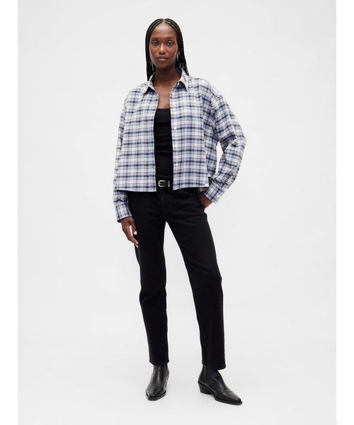 GAP（ギャップ）の「フランネル ストレートヘム クロップドシャツ（シャツ/ブラウス・レディース・グリーン/ブルー/ブラック×レッド・XS/S/M/L/XXS）」の15枚目の写真