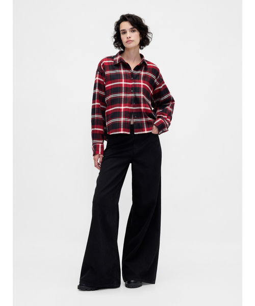 GAP（ギャップ）の「フランネル ストレートヘム クロップドシャツ（シャツ/ブラウス・レディース・グリーン/ブルー/ブラック×レッド・XS/S/M/L/XXS）」の16枚目の写真
