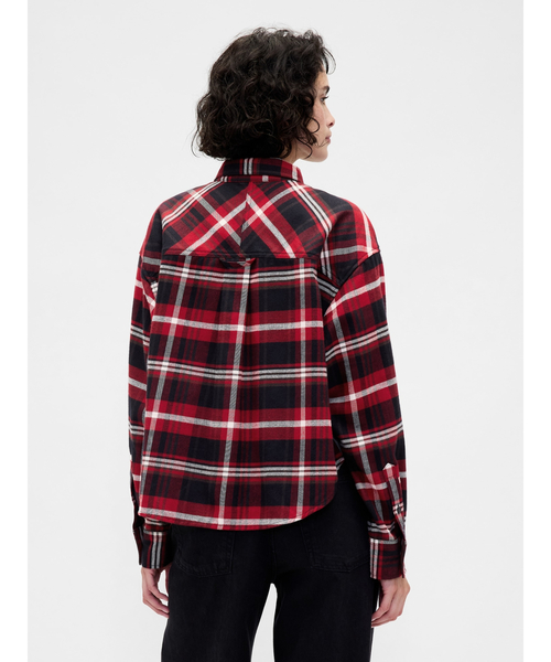 GAP（ギャップ）の「フランネル ストレートヘム クロップドシャツ（シャツ/ブラウス・レディース・グリーン/ブルー/ブラック×レッド・XS/S/M/L/XXS）」の19枚目の写真