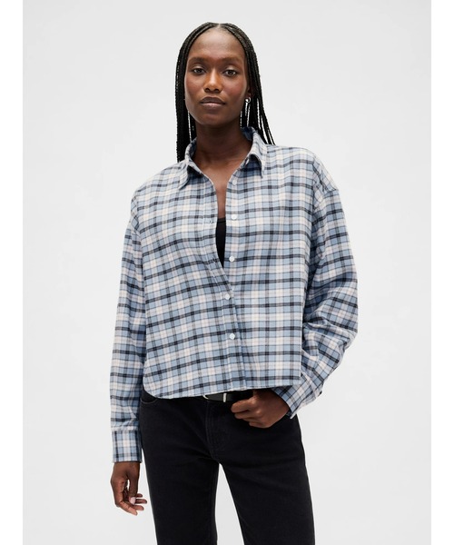 GAP（ギャップ）の「フランネル ストレートヘム クロップドシャツ（シャツ/ブラウス・レディース・グリーン/ブルー/ブラック×レッド・XS/S/M/L/XXS）」の3枚目の写真