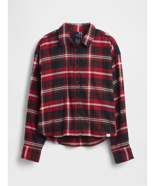 GAP（ギャップ）の「フランネル ストレートヘム クロップドシャツ（シャツ/ブラウス・レディース・グリーン/ブルー/ブラック×レッド・XS/S/M/L/XXS）」の7枚目の写真