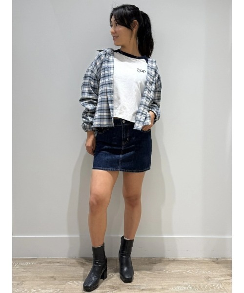 GAP（ギャップ）の「フランネル ストレートヘム クロップドシャツ（シャツ/ブラウス・レディース・グリーン/ブルー/ブラック×レッド・XS/S/M/L/XXS）」の13枚目の写真