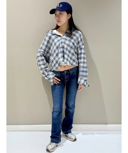 GAP（ギャップ）の「フランネル ストレートヘム クロップドシャツ（シャツ/ブラウス・レディース・グリーン/ブルー/ブラック×レッド・XS/S/M/L/XXS）」の14枚目の写真