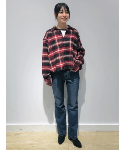 GAP（ギャップ）の「フランネル ストレートヘム クロップドシャツ（シャツ/ブラウス・レディース・グリーン/ブルー/ブラック×レッド・XS/S/M/L/XXS）」の11枚目の写真