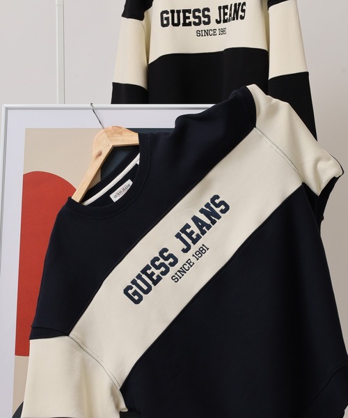 GUESS JEANS(ゲスジーンズ)の「GUESS JEANS GJ CN OS HORIZONT STRIPE SWEAT ゲス クルーネックスウェットシャツ(スウェット・メンズ・ネイビー/ブラック・XXL/XL/L/M)」の2枚目の写真