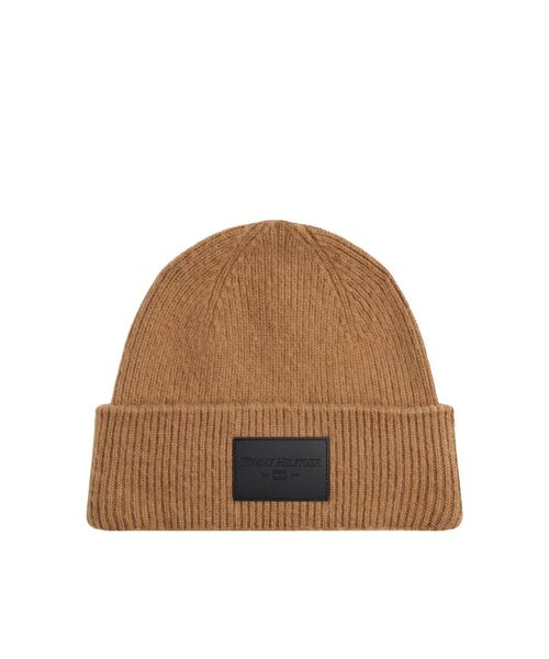 TOMMY HILFIGER（トミーヒルフィガー）の「レザーパッチビーニー（ニットキャップ/ビーニー・メンズ・ブラック/ブラウン・FREE）」の2枚目の写真