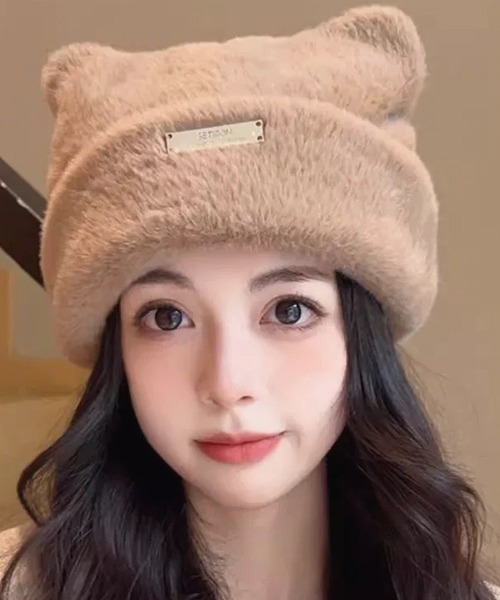 TONE SELECT GOODS(トーンセレクトグッズ)の「【urge select】《アニマルシリーズ》ネコ耳 ふわふわ ニット帽/ニットキャップ(ニットキャップ/ビーニー・レディース・ブラック/ベージュ/ホワイト・FREE)」の3枚目の写真