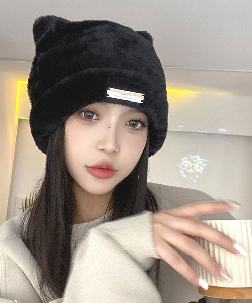 TONE SELECT GOODS(トーンセレクトグッズ)の「【urge select】《アニマルシリーズ》ネコ耳 ふわふわ ニット帽/ニットキャップ(ニットキャップ/ビーニー・レディース・ブラック/ベージュ/ホワイト・FREE)」の2枚目の写真