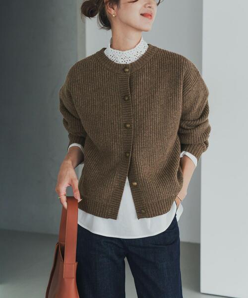 ハミルトンウール畦クルーネックカーディガン（カーディガン/ボレロ