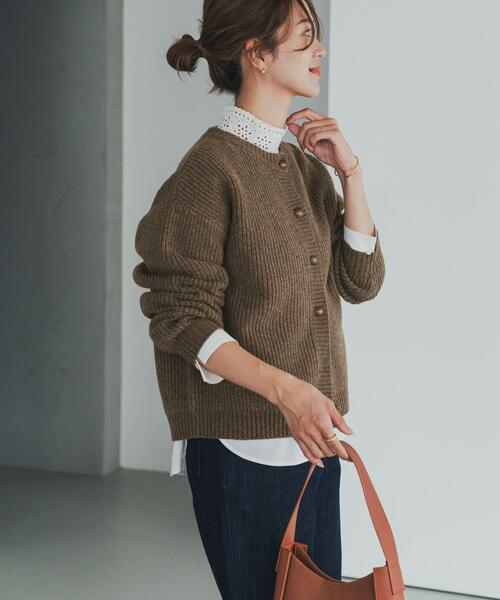 ハミルトンウール畦クルーネックカーディガン（カーディガン/ボレロ