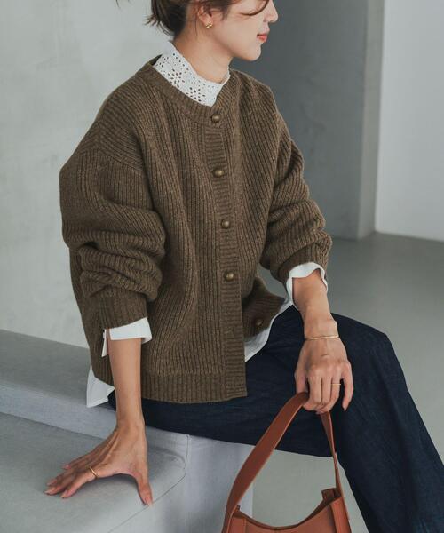 ハミルトンウール畦クルーネックカーディガン（カーディガン/ボレロ