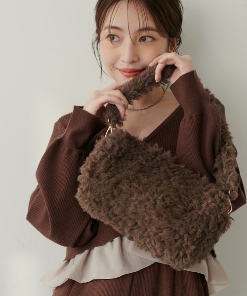 natural couture（ナチュラルクチュール）の「ファーミニバッグ（ハンドバッグ・レディース・ミント/イエロー/ピンク/ブラウン/オフホワイト/ブラック・FREE）」の4枚目の写真