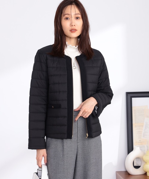 GALLORIA（ギャローリア）の「パイピング使い薄中綿ジャケット（その他アウター・レディース・ブラック/ベージュ・S/M/L/LL）」の2枚目の写真