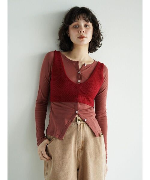FIKA.(フィーカ)の「Knit bra top(その他トップス・レディース・ブラウン/オフホワイト/レッド・FREE)」の4枚目の写真